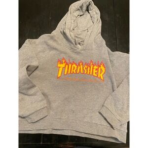 THRASHER MAGAZINE Flame Logo Grey Hoodie Sweatshirt Size M
